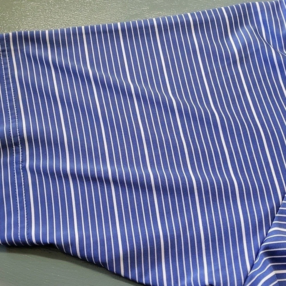 ADIDAS, Mens blue and white striped polo shirt. Size large Great used condition.